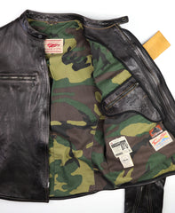 Thedi Phenix Cafe Racer Jacket, size Medium, Black Teacore Bruciato Horsehide