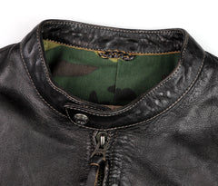 Thedi Phenix Cafe Racer Jacket, size Medium, Black Teacore Bruciato Horsehide