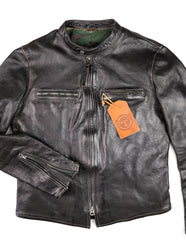 Thedi Phenix Cafe Racer Jacket, size Medium, Black Teacore Bruciato Horsehide