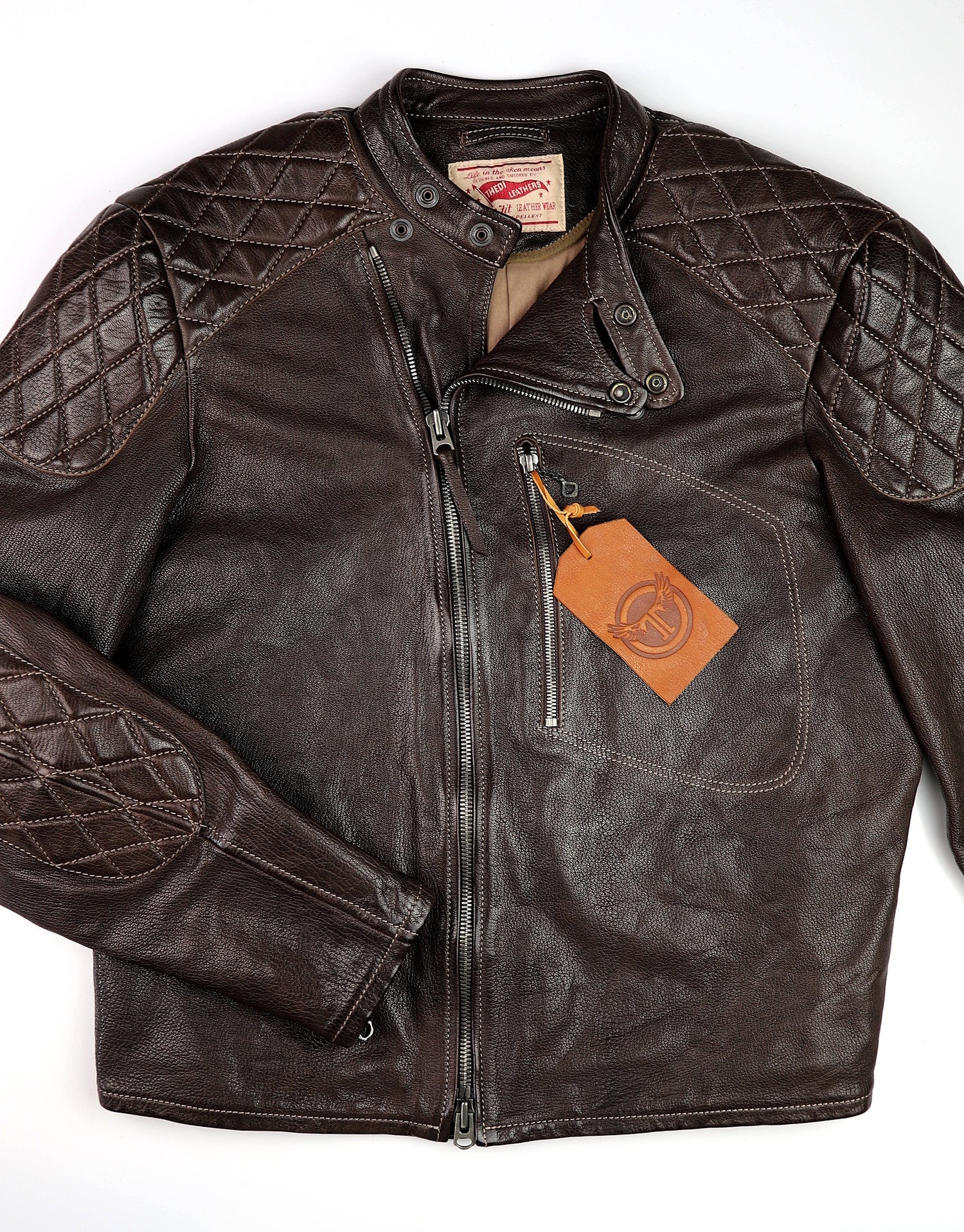 Thedi Maximos Cafe Racer, size Large, Brown Calabria Goatskin