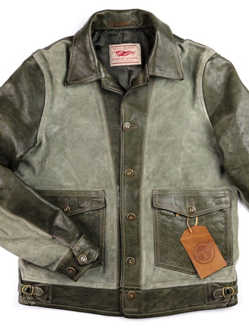 Thedi Niko Button-Up Jacket, size Medium, Green Goat Suede and Cowhide