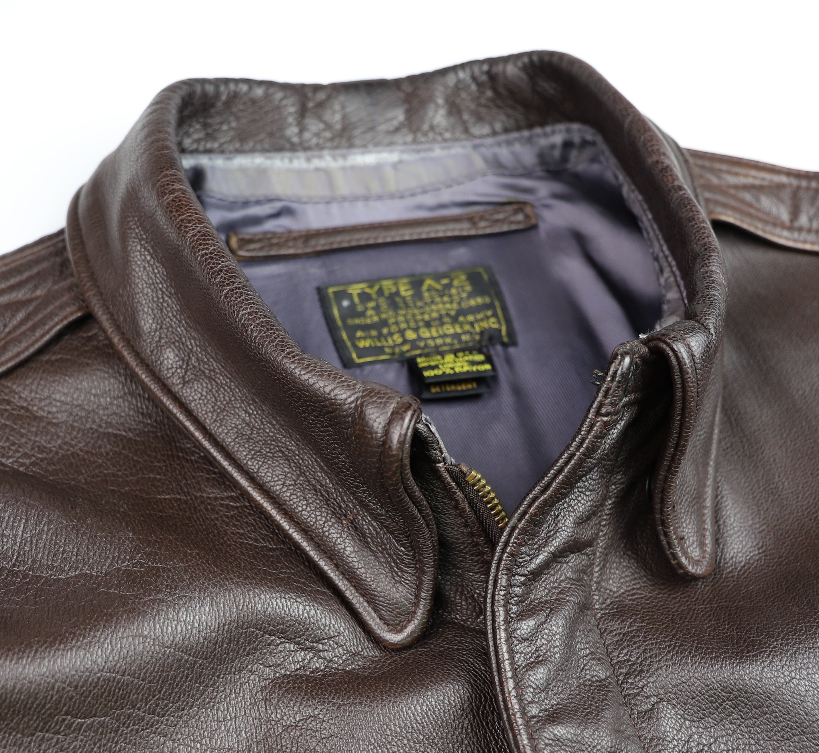 Willis & Geiger A2 Military Flight Jacket, size 44, Brown Goatskin, G