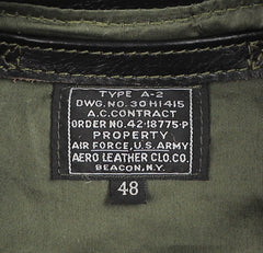 Aero A-2 Military Flight Jacket, size 48, Blackened Brown Vicenza Horsehide