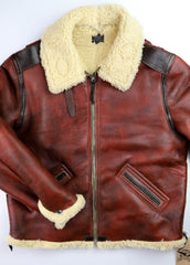 Aero Two-Tone B-6 Military Flight Jacket, size 48, Redskin with Dark Seal Vicenza Horsehide Trim