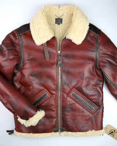 Aero B-6 Military Flight Jacket, size 40, Redskin Shearling with Dark Seal Vicenza Trim