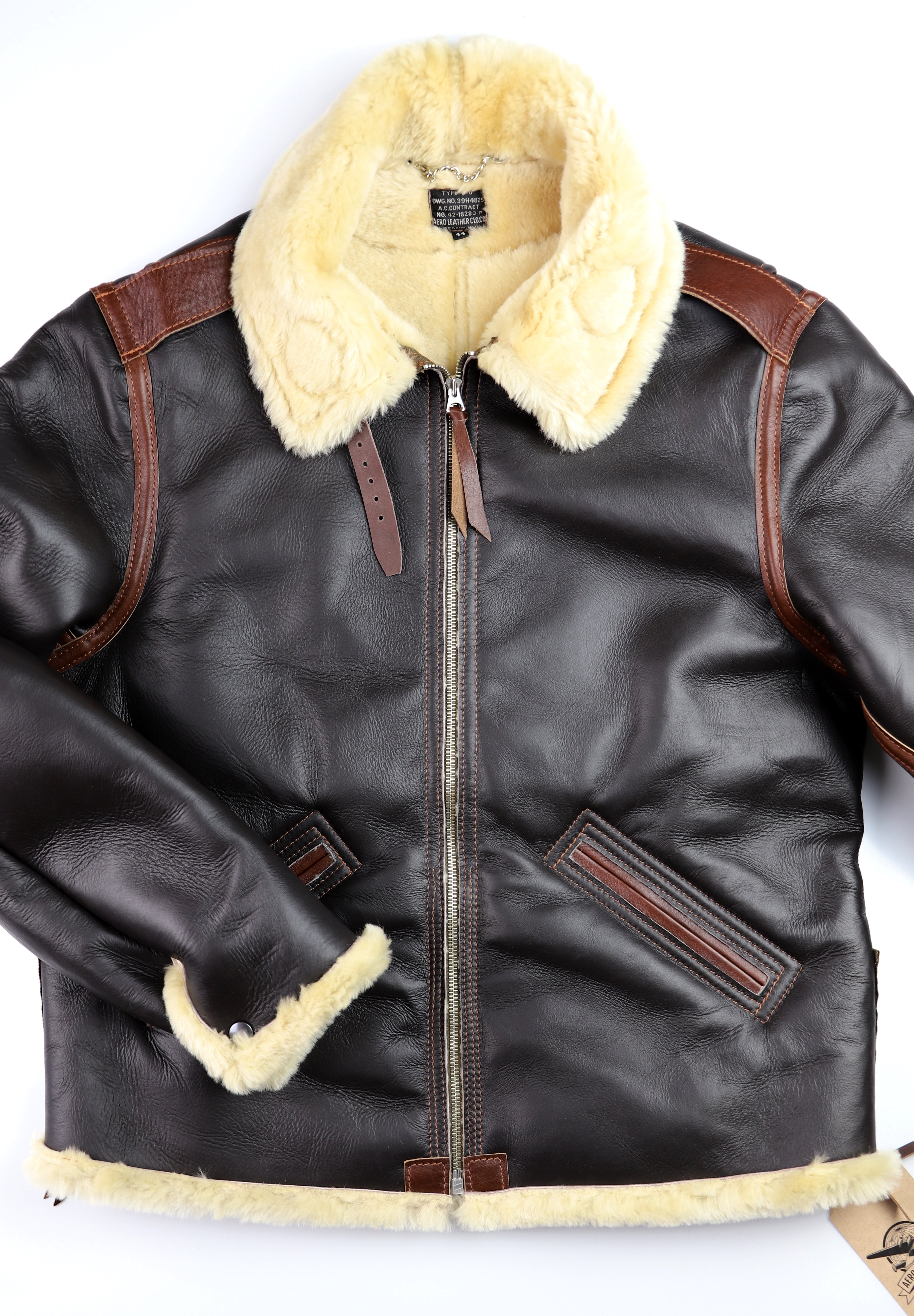 Aero Two-Tone B-6 Military Flight Jacket, size 44, Seal Brown with Russet Vicenza Horsehide Trim