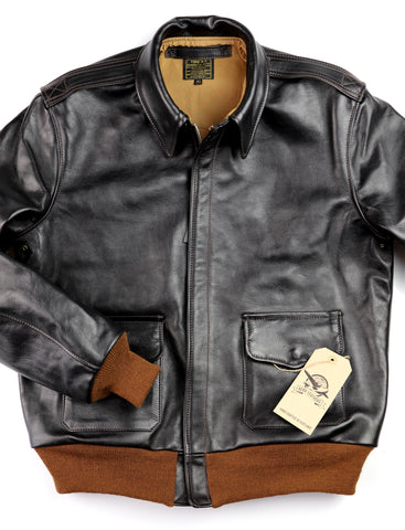 Aero A-2 Military Flight Jacket, size 42, Blackened Brown Vicenza Horsehide