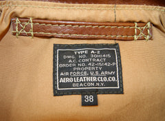 Aero A-2 Military Flight Jacket, size 38, Russet Vicenza Horsehide