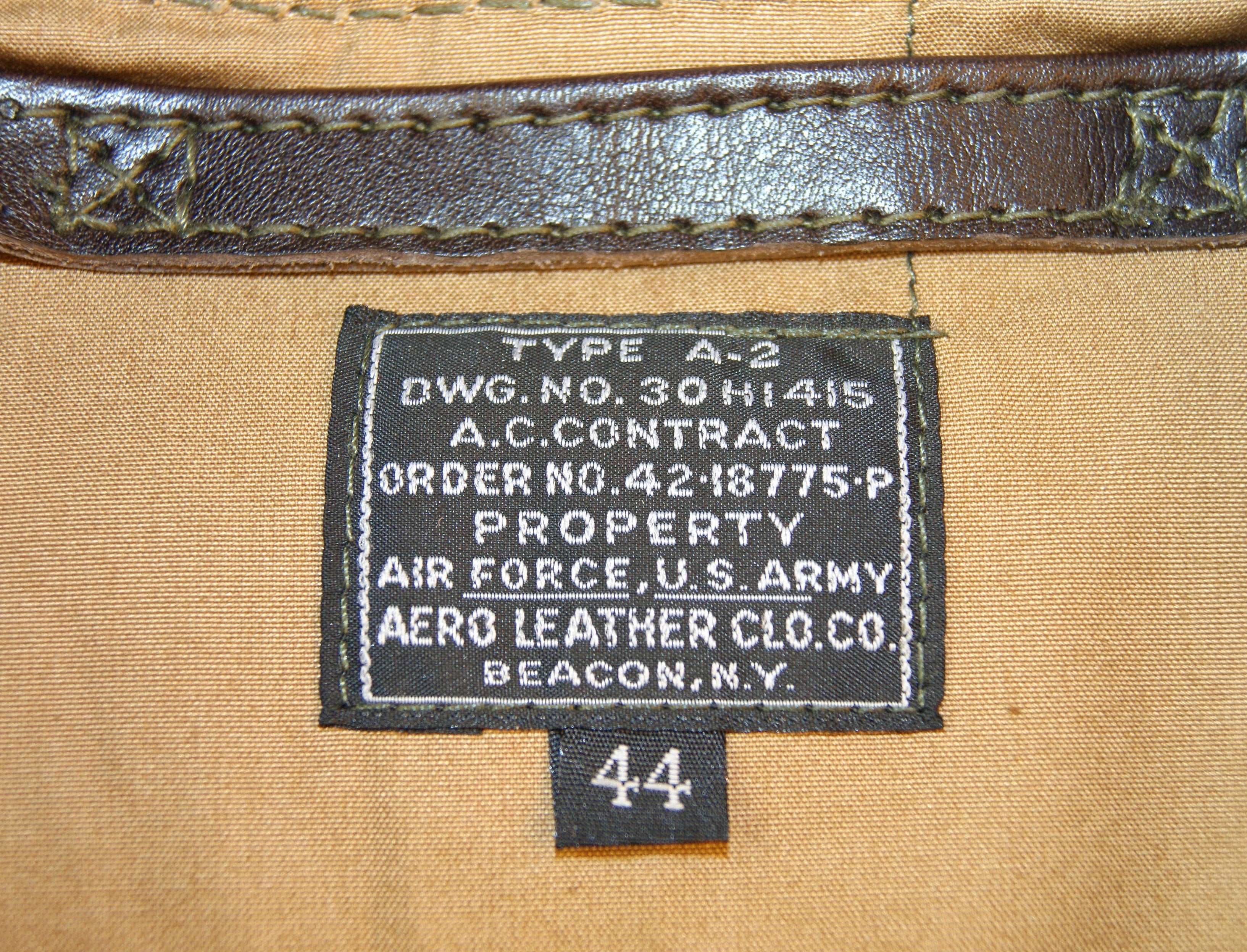 Aero A-2 Military Flight Jacket, size 44, Dark Seal Vicenza Horsehide