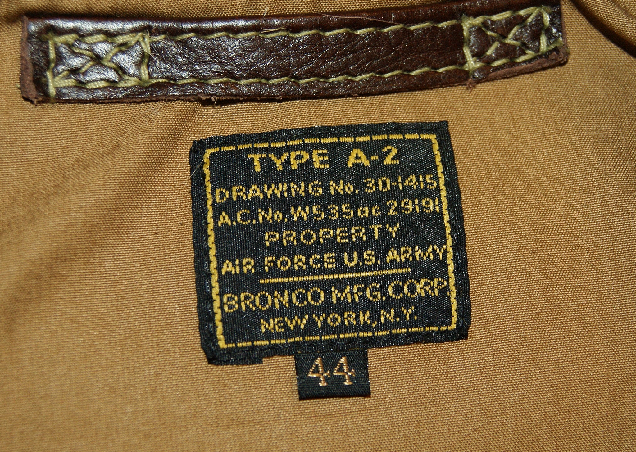 Aero A-2 Military Flight Jacket, size 44, Seal Vicenza Horsehide