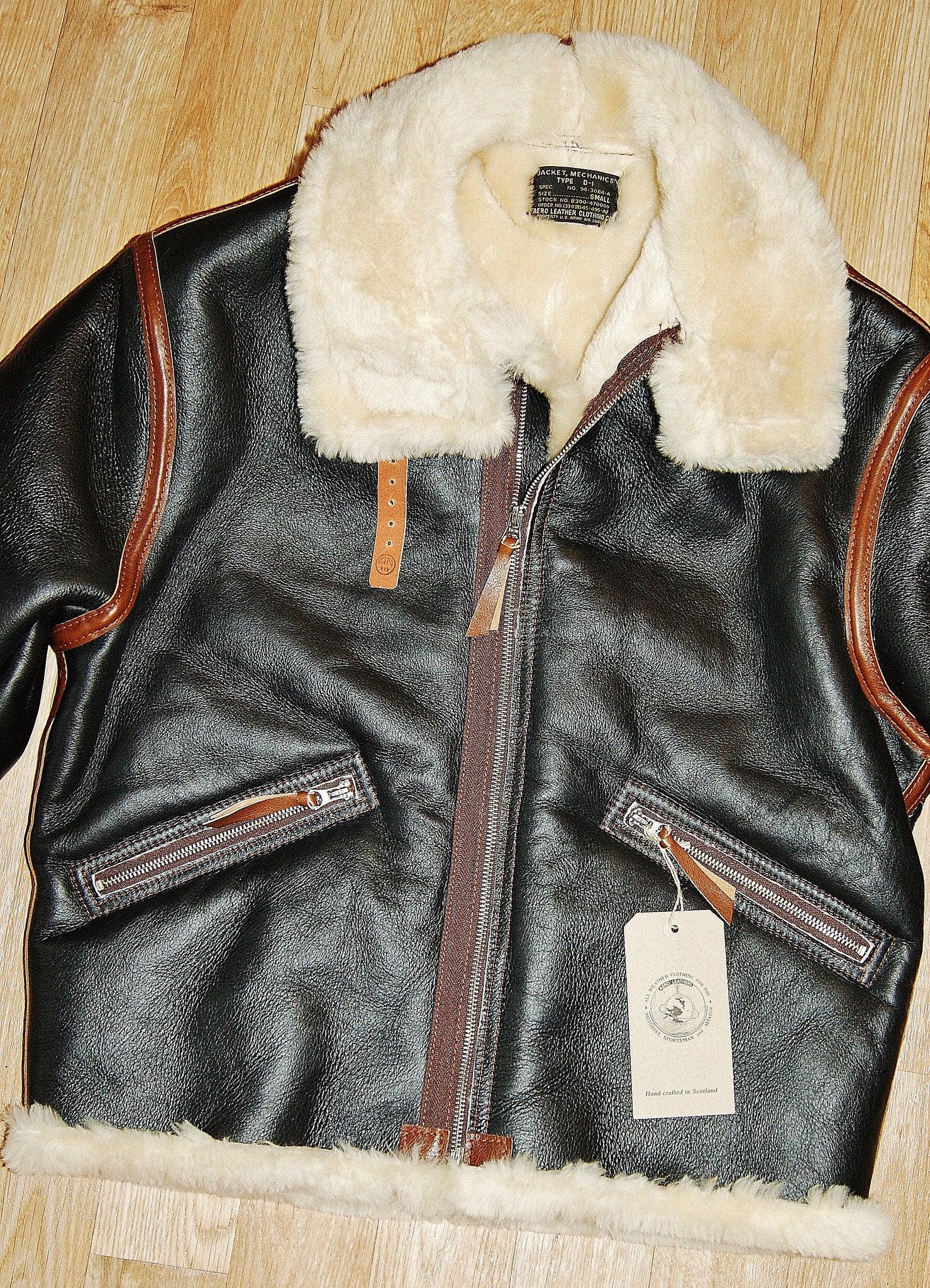 Aero Two-Tone D-1 Military Flight Jacket, size 38, Seal Brown with Russet Vicenza Horsehide Trim