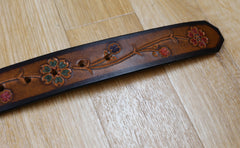 Hand-Tooled Floral Boho Leather Belt