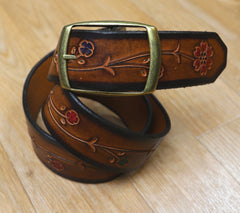 Hand-Tooled Floral Boho Leather Belt