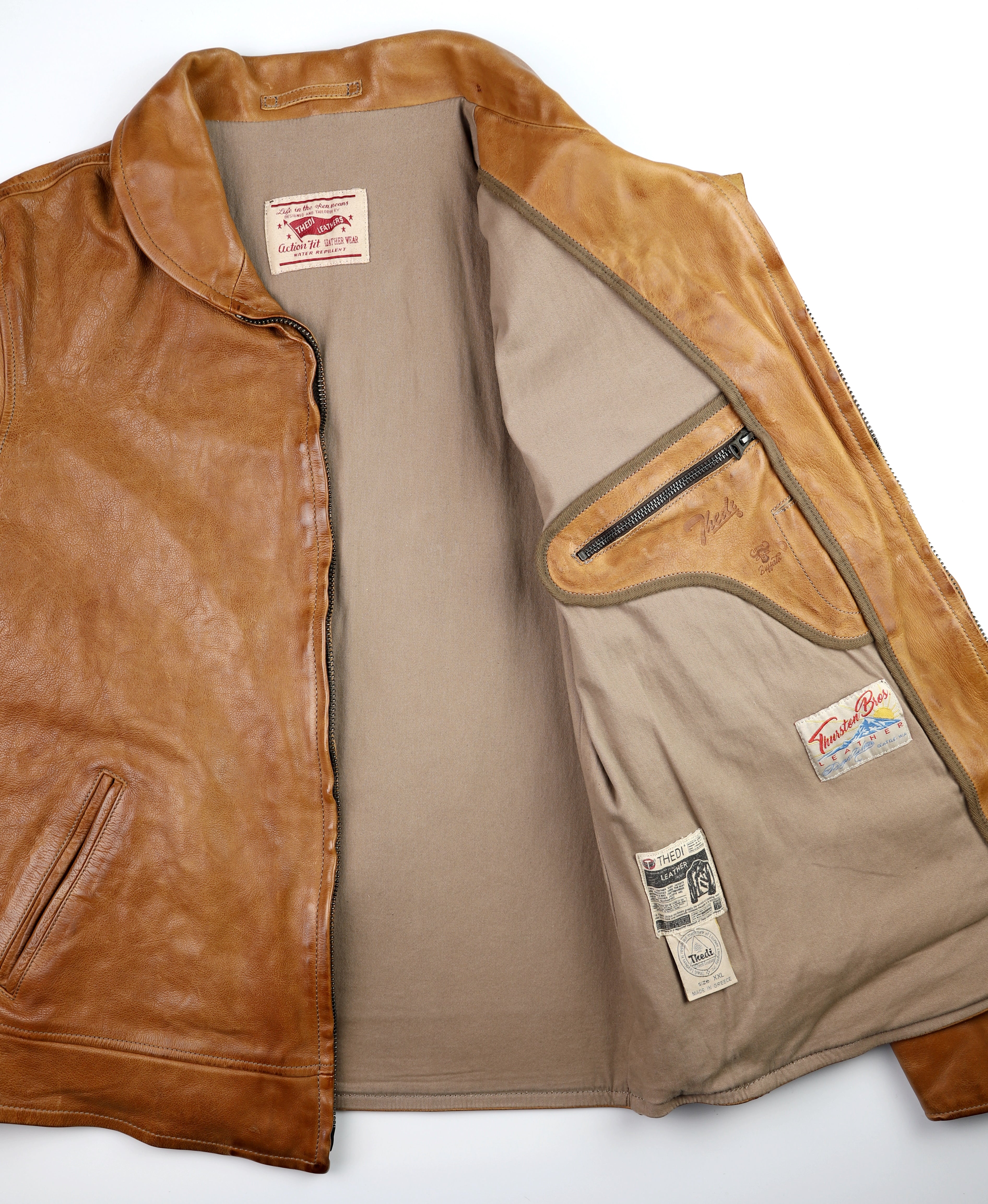 Thedi Zip-Up Markos Jacket, size XXL, Cuoio Buffalo