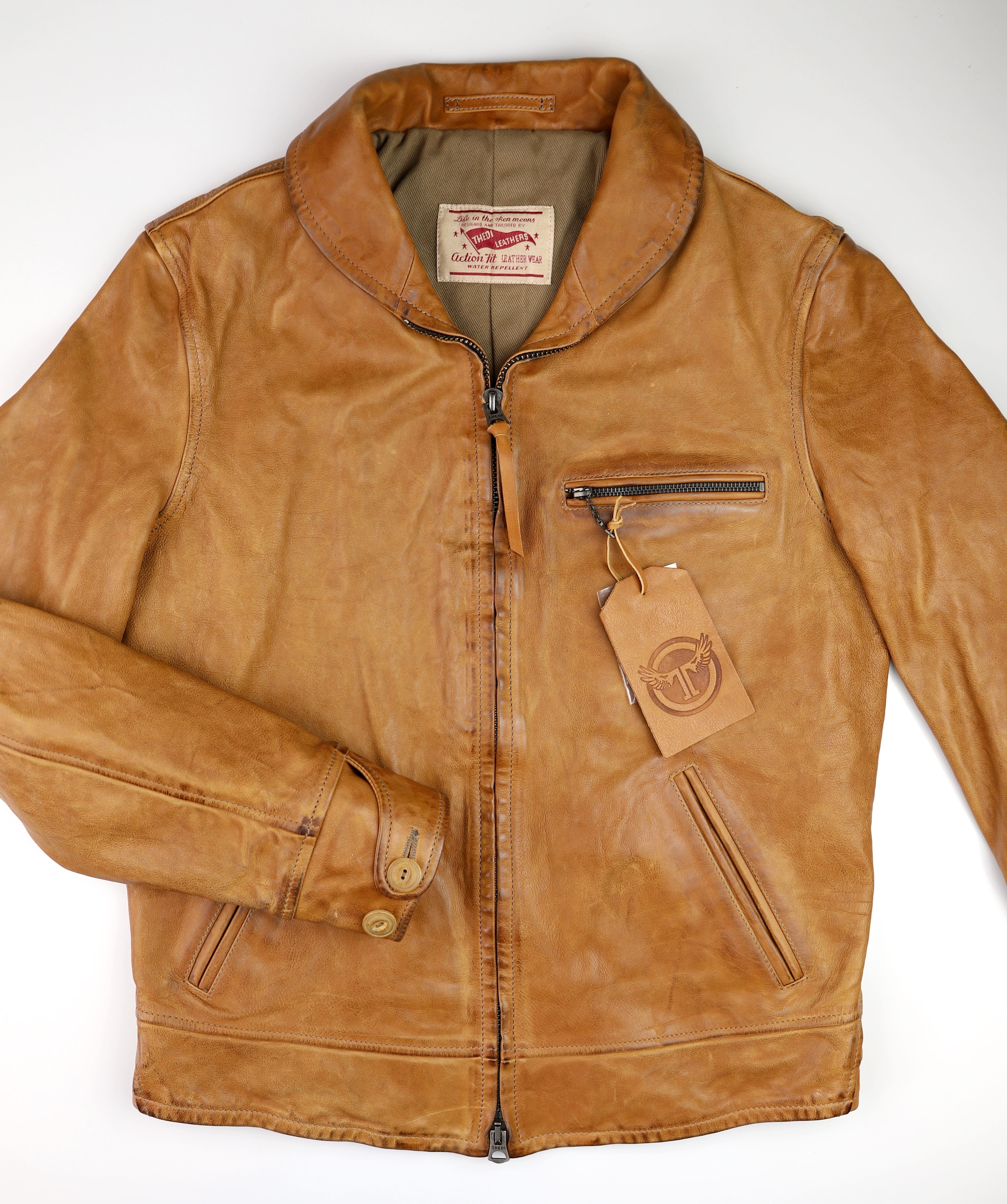 Thedi Markos Zip-Up Shawl Collar Jacket, size Small, Cuoio Buffalo
