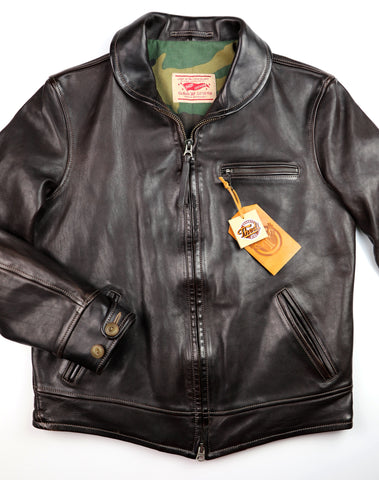 Thedi Markos Zip-Up Shawl Collar Jacket, size Large, Dark Brown Horsehide