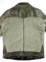 Thedi Niko Button-Up Jacket, size Large, Green Goat Suede and Cowhide