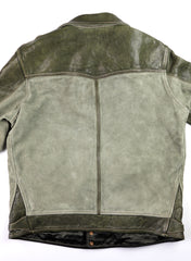 Thedi Niko Button-Up Jacket, size XXL, Green Goat Suede and Cowhide