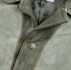 Thedi Niko Button-Up Jacket, size XXL, Green Goat Suede and Cowhide