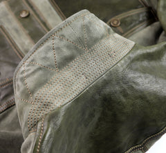 Thedi Niko Button-Up Jacket, size XXL, Green Goat Suede and Cowhide