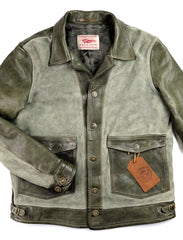 Thedi Niko Button-Up Jacket, size XXL, Green Goat Suede and Cowhide