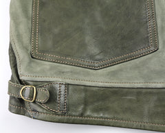 Thedi Niko Button-Up Jacket, size XXL, Green Goat Suede and Cowhide