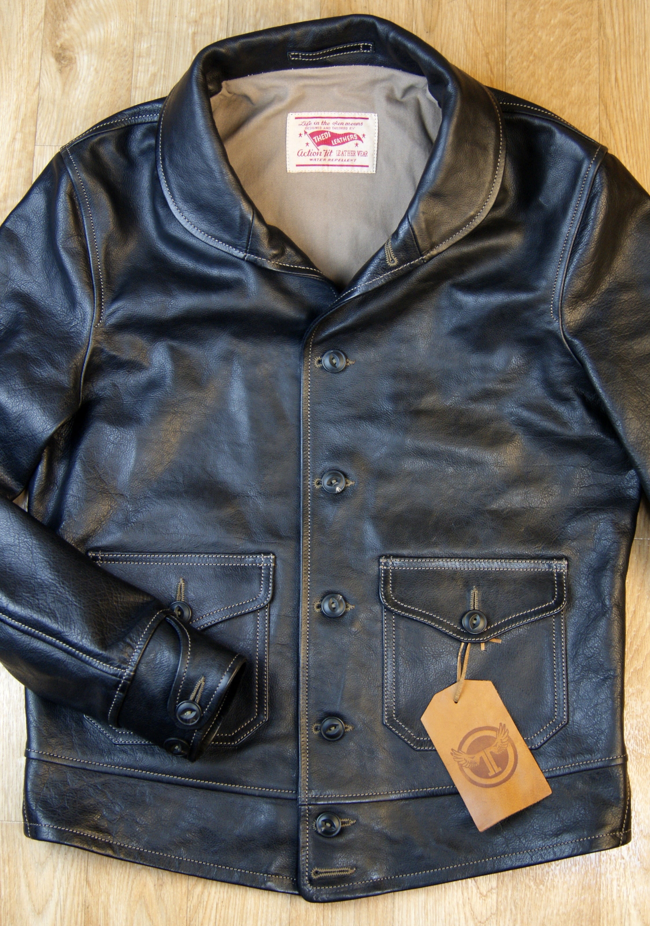Thedi Markos Button-Up Shawl Collar Jacket, size Large, Black Buffalo