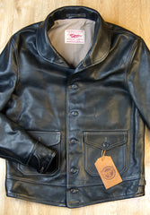 Thedi Markos Button-Up Shawl Collar Jacket, size XL, Black Cowhide