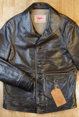 Thedi Markos Button-Up Shawl Collar Jacket, size Medium, Brown Cowhide