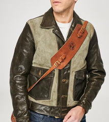 Thedi Niko Button-Up Jacket, size Medium, Green Goat Suede and Cowhide