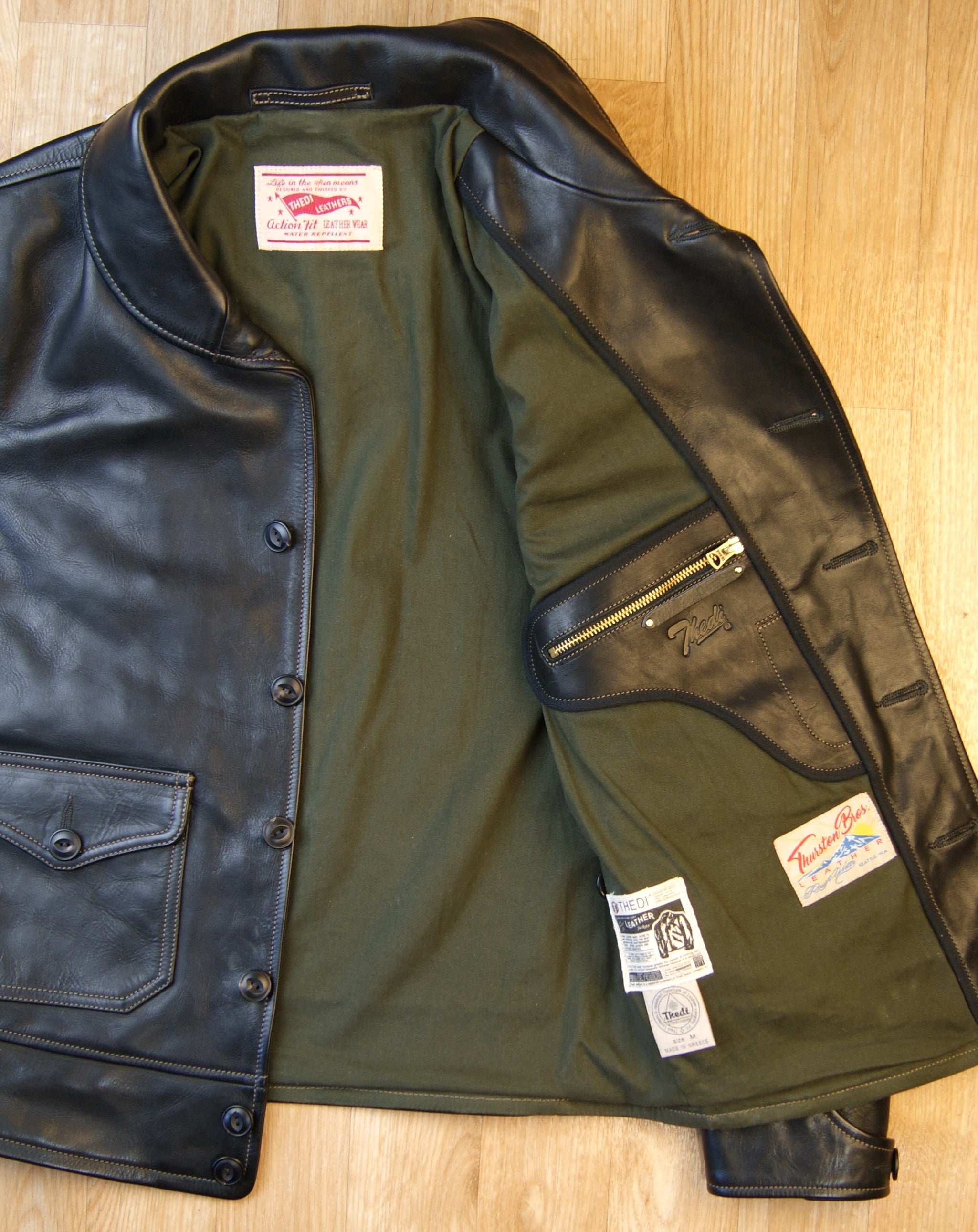 Thedi Button-Up Markos Jacket, size Medium, Black Cowhide