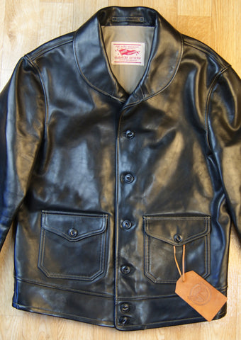 Thedi Button-Up Markos Jacket, size Large, Black Cowhide