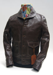 Thedi x Thurston Brown Cowhide Button-Up Shawl Collar Utility Jacket
