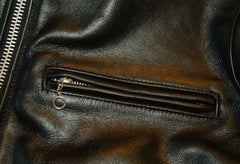 Close-up of zippered chest pocket with ring pull.